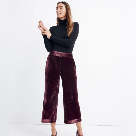 Madewell Velvet Huston Pull-On Crop Pants Pinot Noir Red | Women Medium - Picture 1 of 6
